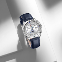 NAVIFORCE 9269 Argent Bleu Luxus Uhr Herren Bracelet en cuir Montre à quartz pour homme avec mouvement japonais supérieur Affichage double date