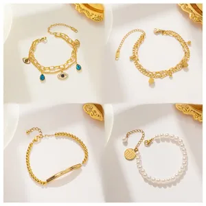 modeschmuck Großhandel individueller wasserdichter 18K-Goldschmuck vergoldet edelstahl-Schmuck-Armband für Damen Perlen-Armbänder