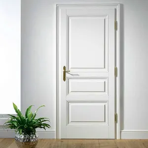 Pintu ayun kayu padat otomatis Mdf inti, pintu Interior putih Modern