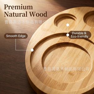 RayYunTustone Oval Steak Tray With Wine Glass Holder <b>Sauce</b> Bowls Restaurant Serving Platter Wooden Pattern Multifunctional - Product Image 3