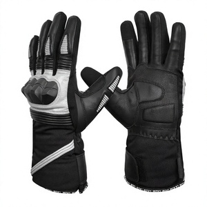 Plus Size Full Finger Motorbike Gloves Silver Grey Black Color Block Genuine Leather Textile Waterproof for Outdoor Sports - Product Image 1