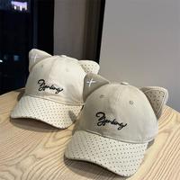 Casquette de baseball mignonne à oreilles de chat, broderie lettre, pois, visière courte, couronne ronde réglable, coupe-vent, respirante pour femme