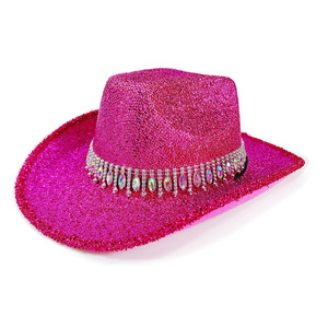 Chapeau de <span class=keywords><strong>cowgirl</strong></span> scintillant à large bord avec franges en strass pour <span class=keywords><strong>costume</strong></span> de scène, concert, enterrement de vie de jeune fille, fête disco - Product Image 1