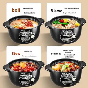 หม้อตุ๋นเซรามิกใหม่ ทนความร้อนสูง ใช้กับเตาแก๊ส ไม่แตก ไม่ไหม้ ใช้ทำซุป ข้าวต้ม พร้อมฝาปิด - Product Image 4