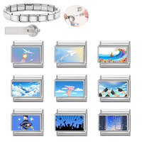 Composants de bracelet modulaires tendance en acier inoxydable de style italien, accessoires de breloques entrelacées à thème avion et vague pour le bricolage
