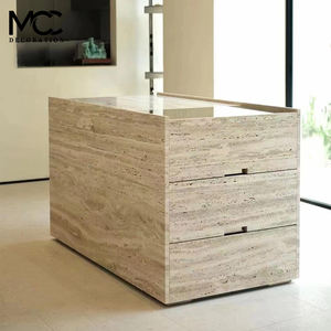 Îlot <span class=keywords><strong>de</strong></span> cuisine moderne design <span class=keywords><strong>de</strong></span> luxe en marbre travertin beige couvrant la décoration du comptoir <span class=keywords><strong>de</strong></span> bar - Product Image 1