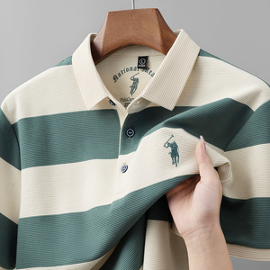 Camisa de Verano para Hombre, Manga Corta, Algodón Teñido, Rayas, Cuello con Bordado de Logotipo <span class=keywords><strong>Paul</strong></span>, para Jóvenes y Adultos, Estilo Business - Product Image 3