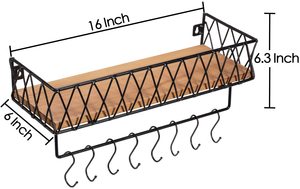 Étagères flottantes rustiques en métal, pour rangement mural en <span class=keywords><strong>bois</strong></span>, avec barre à serviettes <span class=keywords><strong>et</strong></span> 8 crochets amovibles, style <span class=keywords><strong>cuisine</strong></span> <span class=keywords><strong>et</strong></span> salle de bain - Product Image 2