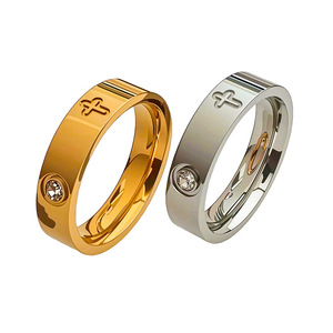 Anelli in Titanio Placcati Argento con Diamanti dal Design Classico, Anello con Croce Incisa per Regali di Anniversario da Donna - Product Image 3
