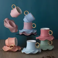 Высококачественная уникальная чашка для эспрессо и блюдце, матовая Золотая окрашенная розовая Арабская красочная глазурованная керамическая кофейная чашка, набор