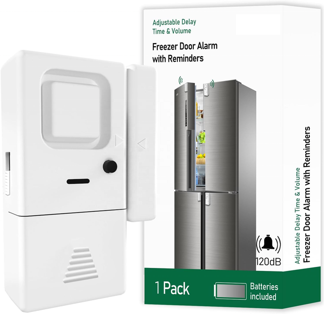 Freezer Door Alarm Refrigerator and Fridge Door Alarm When Left Open, Close Door Reminder with 3mins/4mins Delay Alert 1PACK