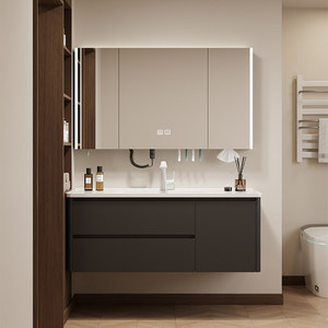 Walnut Colored MDF Integrated Basin Eco-Friendly Durable Intelligent Mirror Waterproof Wall-Mounted <b>Bathroom</b> <b>Cabinet</b> - Product Image 2
