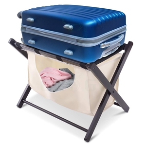 Portaequipajes plegable de bambú con correas de nailon negro - Product Image 3