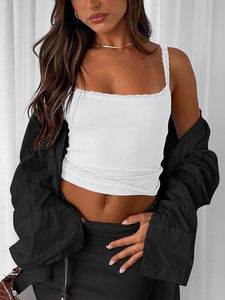 Débardeurs <span class=keywords><strong>sans</strong></span> manches pour femmes Y2K Bretelles spaghetti Bordure en dentelle Coupe ajustée Débardeurs basiques pour femmes Débardeur <span class=keywords><strong>sans</strong></span> manches - Product Image 4