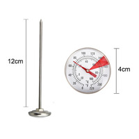 Thermomètre à lait en acier inoxydable argenté, sonde de 12 cm, cadran de 4 cm, plage de 0 à 100 °C, pour café, latte art, cappuccino