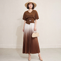 Robe plissée élégante pour femme à dégradé de couleurs, manches chauve-souris amples, tenue de bureau, vente en gros