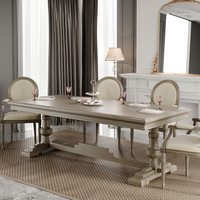 Table à manger en bois massif de style américain DISHI, blanc vieilli, design vintage et délavé, pour bureau, table de réunion