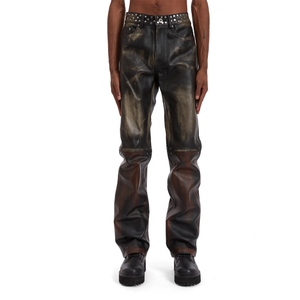 Pantalones de Cuero con Remaches y Logotipo Personalizado al por Mayor, Estilo Urbano, Degradado, Bicolor, de Pierna Recta, para Hombre - Product Image 1