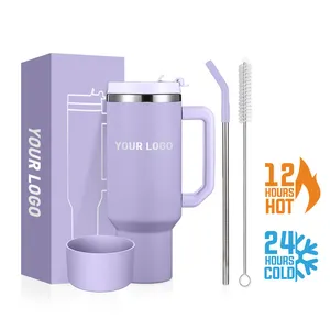 Everich 40oz Insulated Travel Mug Tumblers with Handle and Straws, Double Wall Vacuum Sealed Stainless Steel Cup With Straws