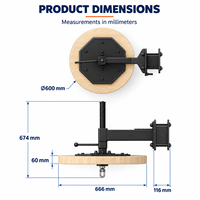 Plateforme murale réglable en hauteur pour sac de vitesse, panneau Speedball de 60 mm d'épaisseur, rotation à 360° ° Support pivotant en acier noir mat pour entraînement de boxe à domicile