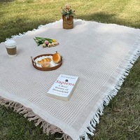 Amity Couverture de voyage pliante Nappe en lin Tapis de pique-nique Outdoor Camping Solid Size Customizable Cotton Polyester Sofa Blanket