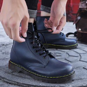 Bottes Martin pour hommes, à bout rond, en cuir, avec semelle extérieure en caoutchouc résistante à l'abrasion, style décontracté et tendance - Product Image 3