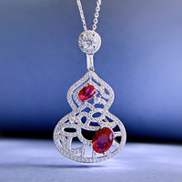Collier en laiton argenté turquoise en forme de gourde, pendentif en diamant rouge de haute qualité en carbone