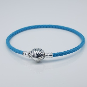 <span class=keywords><strong>Pulsera</strong></span> de Cuero Trenzado con Cierre de Concha de Mar de Plata de Ley S925 Pandoras Moments y Turquesa - Product Image 1