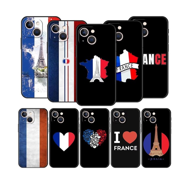 France Flag Luxury Phone Case for iPhone 13 15 14 12 Mini 11 16 Pro MAX XR X SE XS 7 8 Plus TPU Silicone Black Protection Cover