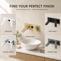 Robinet de lavabo mural intelligent à affichage numérique, mitigeur chaud/froid en laiton massif de luxe avec valve en céramique pour un design moderne