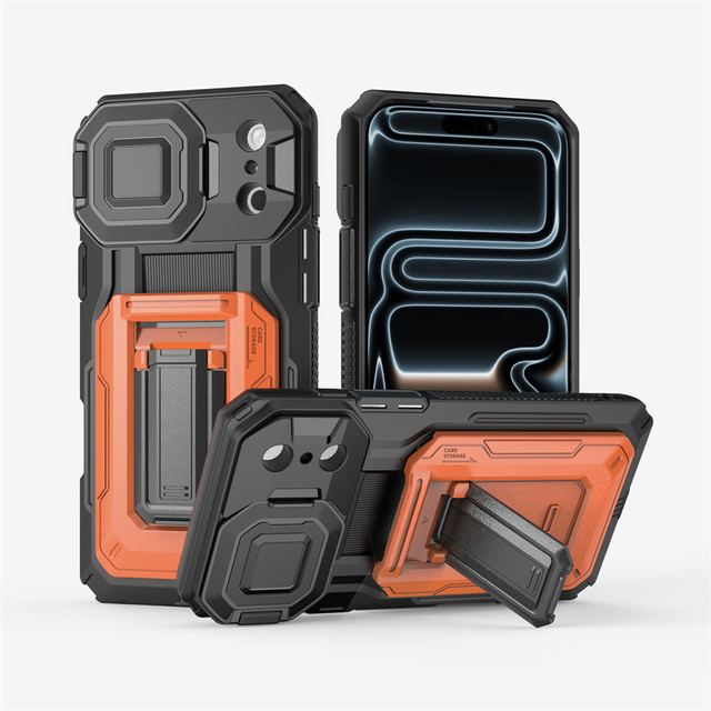 Wholesale Rugged Mobile Phone Case with Card Slot Flip Lens Protector Stand case Cover for iphone 17 16 15 14 13 Pro Max Plus