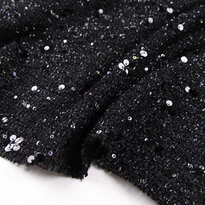Nhập khẩu Hoa đen bóng sáng Bóng Lụa sequin thêu dệt nhỏ thơm phong cách vải len thô đặt váy vải - Product Image 1