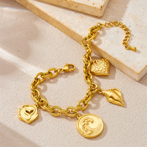 Gold Plated Charm Bracelet With Wave Conch Fishtail Pendant Women's Jewelry Gift Fashion Accessory - Product Image 3