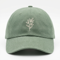 Casquettes de baseball 6 panneaux style Dad Hat en coton biologique, motif Oxford, feuille, argyle, nature, minimaliste, broderie, vert sauge, non structurées, visière courbée