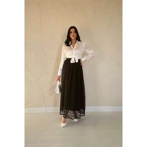 Jupe longue élégante en dentelle noire, taille haute, tissu doux, jupe maxi pleine longueur pour femmes - Product Image 4