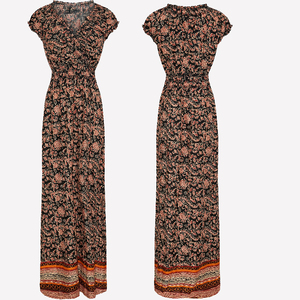 Abito <span class=keywords><strong>Lungo</strong></span> Boho Vintage da Donna in 100% Rayon Stampato <span class=keywords><strong>con</strong></span> <span class=keywords><strong>Maniche</strong></span> a Cappuccio, Scollo a V, Arricciature e <span class=keywords><strong>Spacco</strong></span> Laterale - Product Image 4