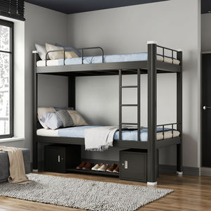 आधुनिक वाणिज्यिक समायोज्य डबल डेकर बंक बिस्तर पर्यावरण के अनुकूल सरल लोहे के लकड़ी के डिजाइन रानी होटल अपार्टमेंट स्कूल बेडरूम - Product Image 3