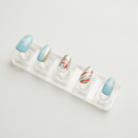 Uñas Postizas de Navidad de Invierno, Diseño de Copo de Nieve Azul y Rayas Plateadas, Uñas Postizas Tipo Ataúd, Decoración de Uñas Navideñas