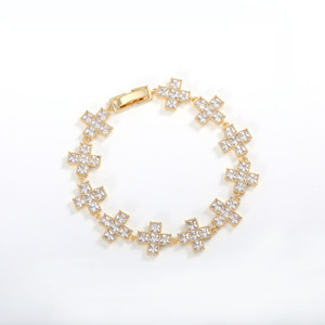 Cross <b>Bracelet</b> Full Zirconium Gold Plated <b>Copper</b> Alloy Bezel Setting Gift Jewelry Women Summer Fashion Accessory - Product Image 5