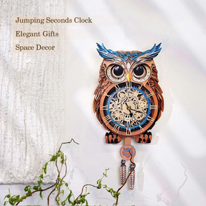 Owl Wooden <b>Clock</b> <b>Kit</b> 3D Puzzle DIY Handcrafted Wall <b>Clock</b> Decor with Moving Parts and Pinecone Pendulum - Product Image 3