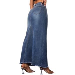 YUANBOFEI <span class=keywords><strong>Gonna</strong></span> <span class=keywords><strong>Lunga</strong></span> in Denim da Donna Casual a Vita Bassa con Orlo Sfilacciato, <span class=keywords><strong>Gonna</strong></span> <span class=keywords><strong>Lunga</strong></span> in Jeans Lavaggio Medio, Modello Svasato a Trapezio, Lunghezza al Pavimento - Product Image 4