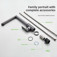 Robinet de cuisine anti-éclaboussures en céramique pour usage domestique, rotatif, en aluminium spatial, à poser sur évier, avec double commande eau chaude et froide