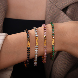 Zircon Encrusted Necklace And <b>Bracelet</b> <b>Set</b> Multi Color Full Diamond Jewelry For Women Party Fashion Light Luxury Zinc Alloy - Product Image 4