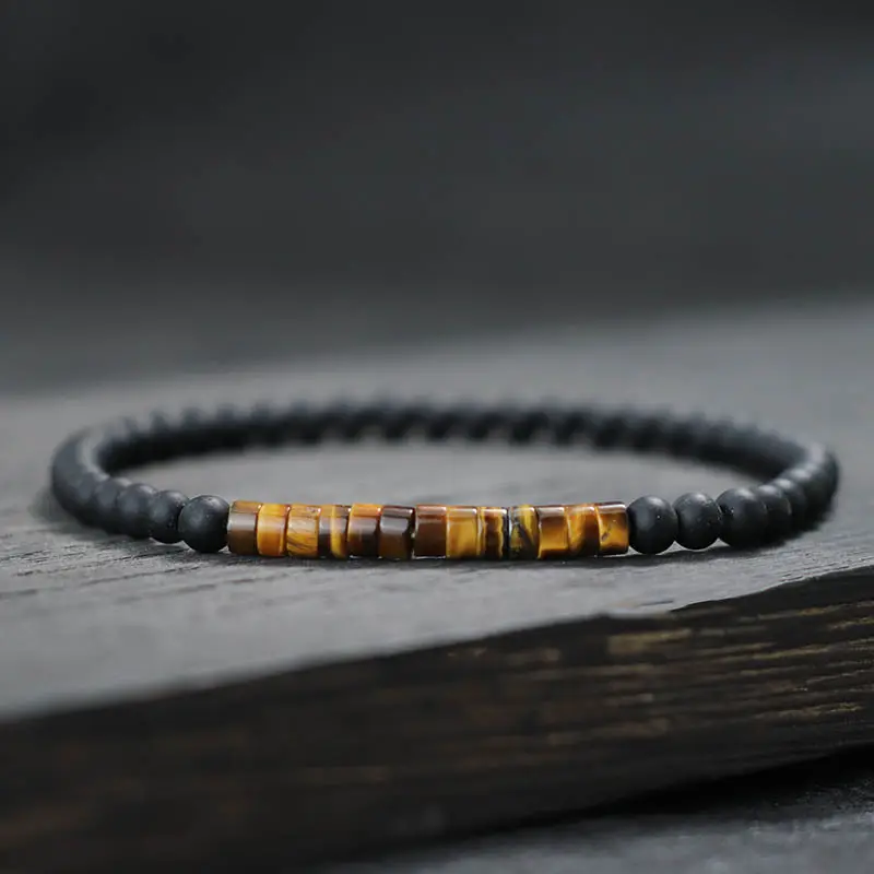 Venta al por mayor, nueva pulsera minimalista de cuentas de 4mm, pulsera de piedra pequeña de ónix emperador Unisex, pulsera de hilo de Yoga de meditación