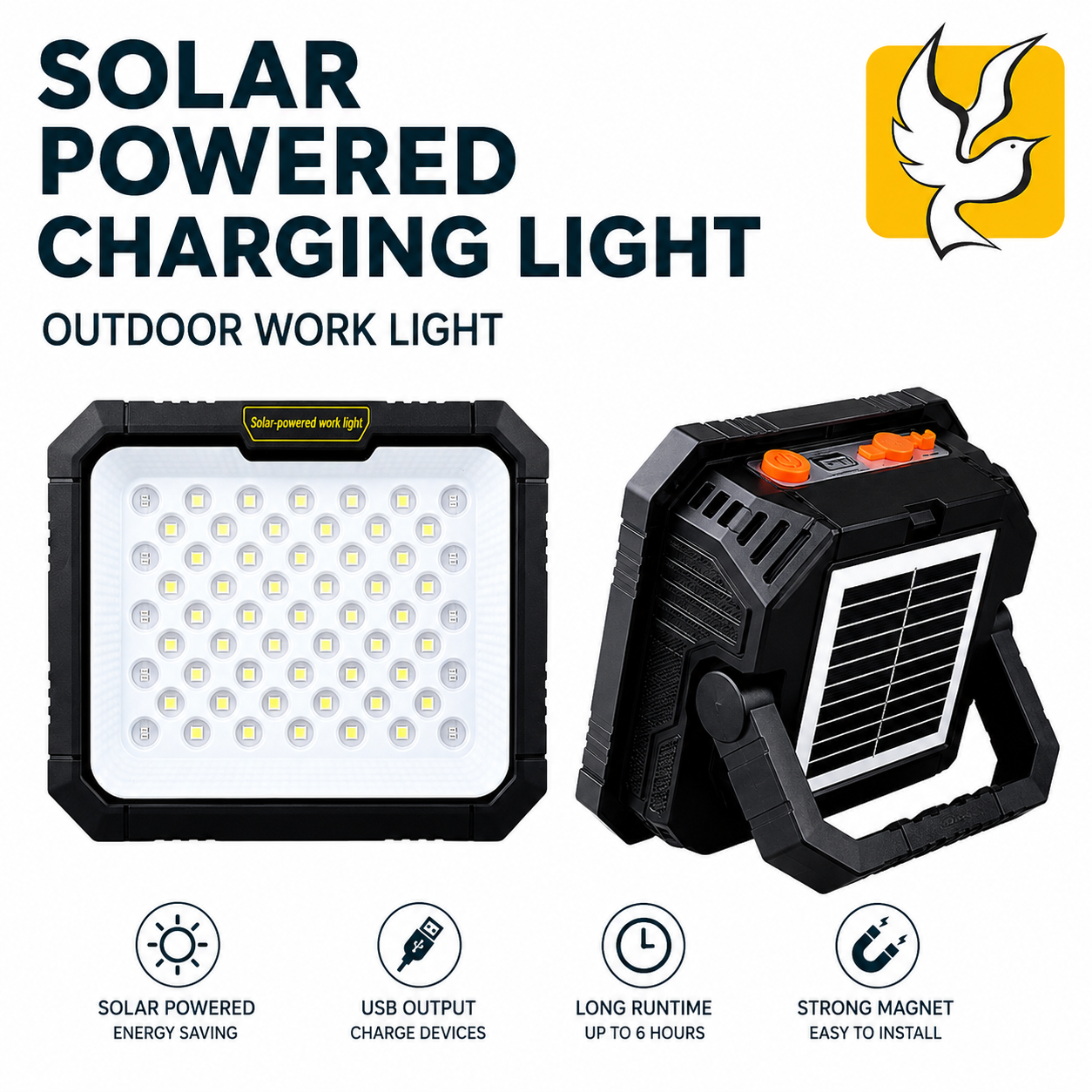 Ultra-Bright LED Cold White Waterproof All-in-One Rechargeable Outdoor Work Light Solar Camping Light Portable Light