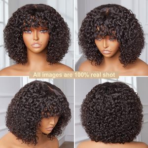 Perruque courte bouclée afro FX-HTA80 pour femmes, noire naturelle, tendance, avec <span class=keywords><strong>frange</strong></span> courte, en <span class=keywords><strong>cheveux</strong></span> humains - Product Image 4