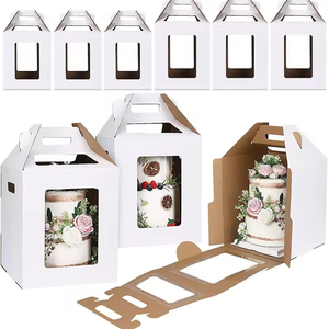 Boîtes d'emballage pour gâteaux de mariage, boîte à gâteau haute avec fenêtre transparente, papier kraft, 10-16 pouces, 2 couches, XL, gaufrage, pour anniversaire et <span class=keywords><strong>sushi</strong></span> - Product Image 2