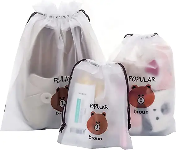 Custom logo large E-co friendly drawstring bag Plastic Frosted Bags Packaging poly Bag for clothes