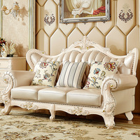 Canapé de luxe européen de style antique, design personnalisé par le fabricant, en cuir véritable doré, ensemble de canapés classiques pour villa