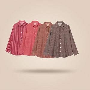 Blusa Casual de Mujer, Estilo Vintage, Tejida a Rayas, con Cuello Camisero, Hombros Caídos, Manga Larga, Corte Regular, 100% Poliéster Popelina - Product Image 3